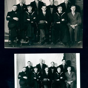 Bulk van twee zwart-witfoto's van de overblijvenden van ss 'Emile Francqui' (CMB), tot zinken gebracht in de Atlantische Oceaan 16-12-1942