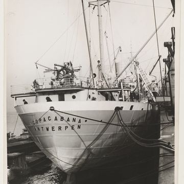 The Belgian motor vessel Copacabana at Antwerp after rescuing sixteen fishermen from the French ship Saint-Yvonne